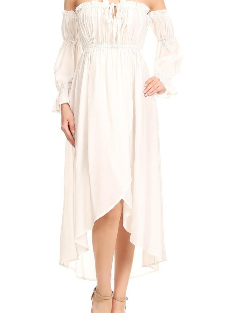 White Bohemian Maxi Dress with Ruching and Tie Detail